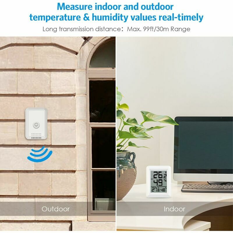 Thermomètre Intérieur et Extérieur avec Sonde Extérieure - LCD - Sans Fil -  Bureau/Maison/Chambre
