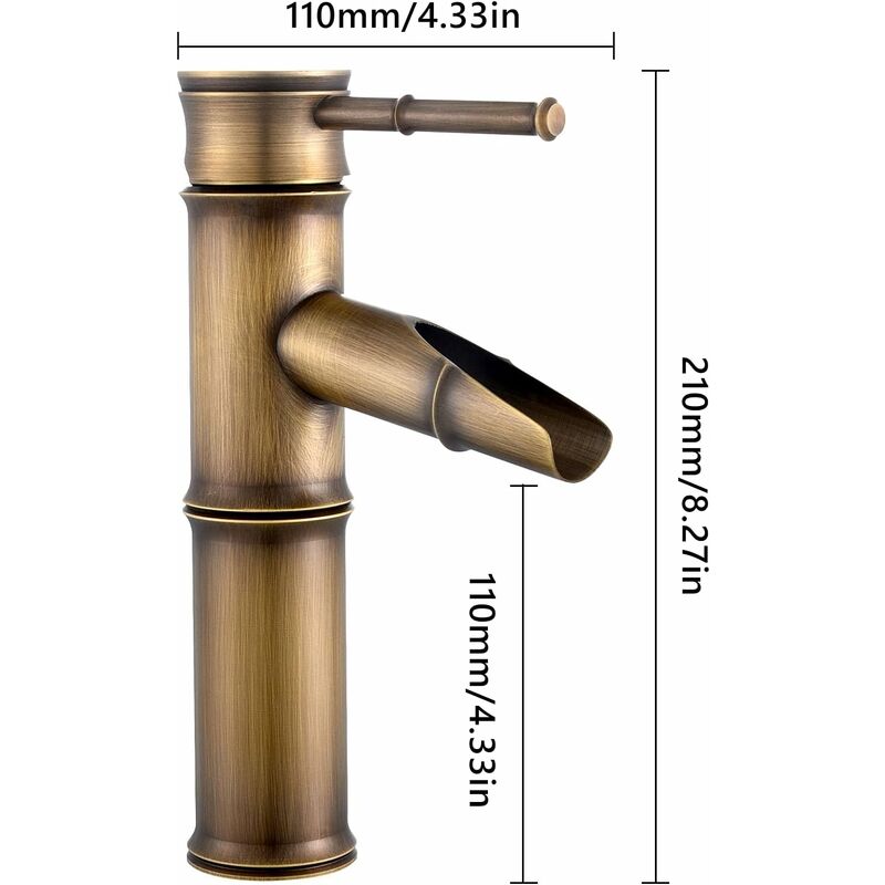 Robinet de lavabo en laiton antique haut/bas pour salle de bain en bambou  Design joint bassin cascade robinet chaud froid lavabo mitigeur basse 1  avec taille de tuyau 1-2 : : Bricolage