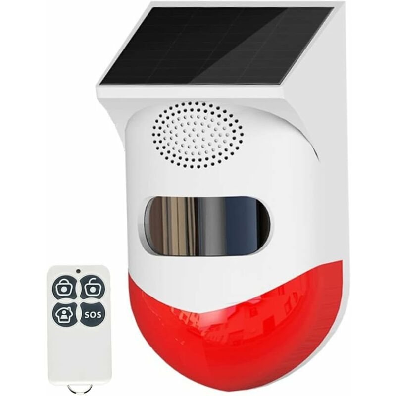 Lampe Solaire stroboscopique avec détecteur de Mouvement Achort IP65 étanche  LED détecteur de Alarme Solaire avec télécommande, 129db Sound Security  sirène étanche pour la Maison, Ferme, Villa 