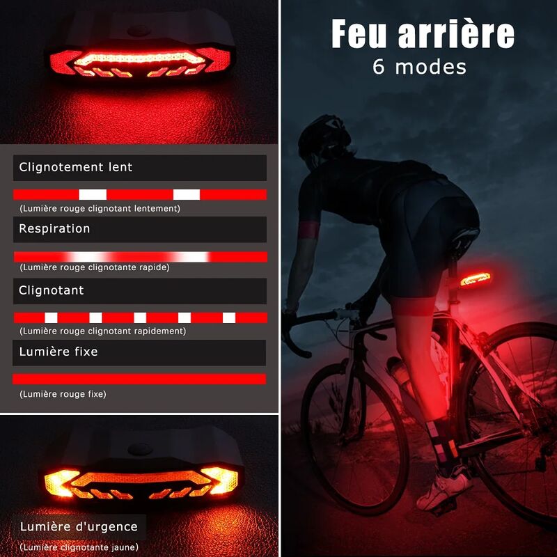 Alarme de Vélo Antivol Rechargeable par USB - LED Étanche, Feu Arrière de  Vélo à Induction Automatique