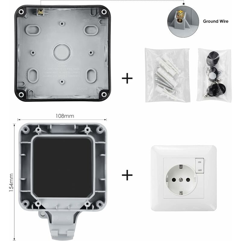 1 pièce) Prise murale extérieure étanche, prise extérieure étanche IP66  pour cuisine, salle de bain, garage
