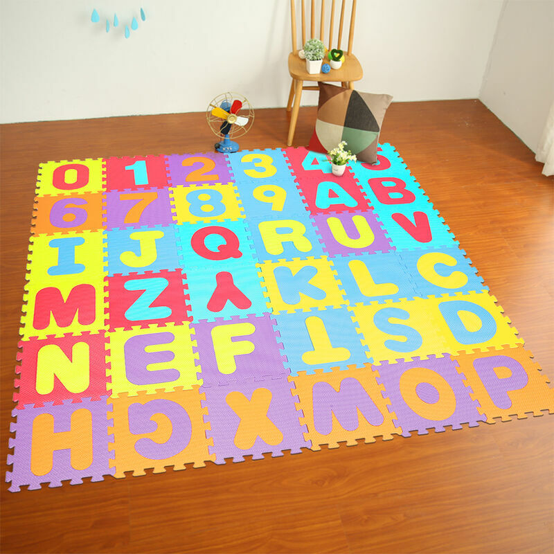 Puzzle tapis mousse 36 pièces alphabet et chiffres - 32x32 cm Tapis de jeu enfants  36 dalles