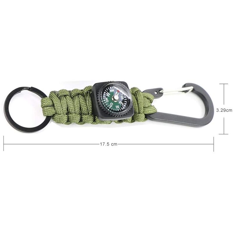 Porte-clés Paracorde avec Boussole et Mousqueton, pour randonnée Camping  activités de Plein air(2 Pcs, Noir + Vert Foncé)