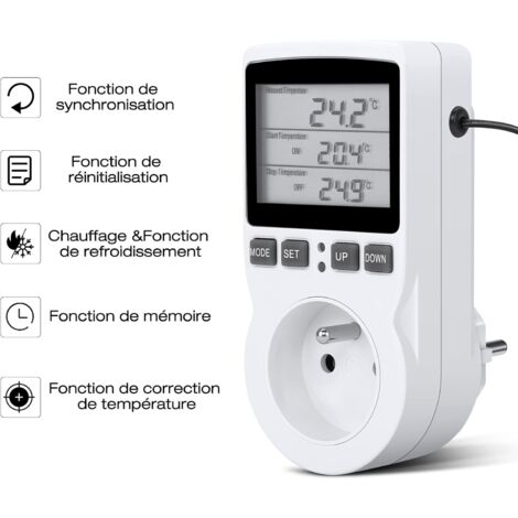 Prise thermostat Minuterie numérique programmable avec capteur Chauffage de la serre