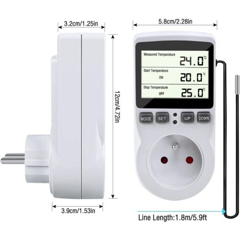 Prise thermostat Minuterie numérique programmable avec capteur Chauffage de la serre