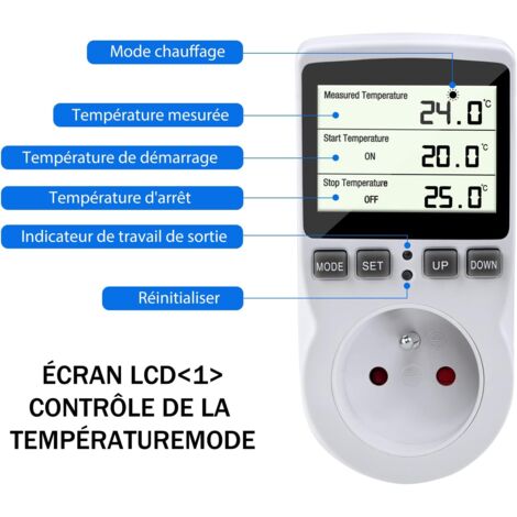 Prise thermostat Minuterie numérique programmable avec capteur Chauffage de la serre