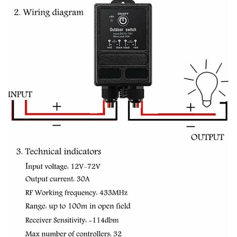 Interrupteur à Distance de Relais 12V-48V, Interrupteur de Télécommande RF  sans Fil, Portée 50M, Module de Relais à 2 Canaux, Récepteur émetteur