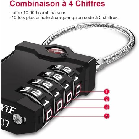 Cadenas à code TSA compatible inspection Douanes et Aéroports, Antivols