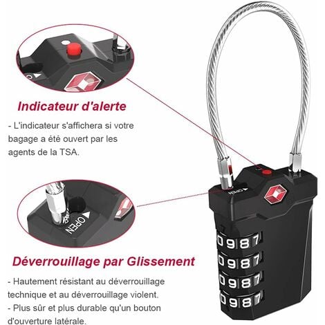 Cadenas à code TSA compatible inspection Douanes et Aéroports, Antivols