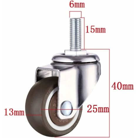 4x Roulettes pour Meubles Petites Roulette Pivotante avec Frein et Plaque  de Montage et Vis - 25mm