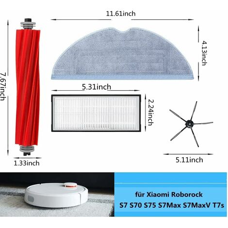 Pièces de Rechange pour Roborock S7 S70 S75 - 2 Brosse Principale, 4 Filtres à Air, 4 Lingettes de Rechange, 4 Brosses Latérales