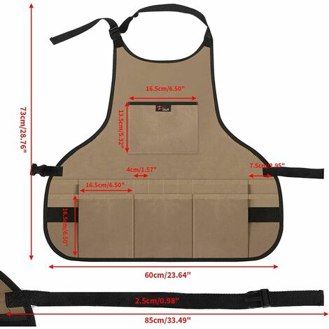 Tablier De Jardinage Kaki Épais Oxford Réglable Avec Poches - Multifonction Imperméable Pour Jardinier Et Bricoleur