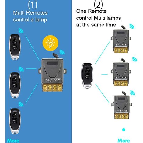 220V AC 2 Canaux Sans fil Commutateur de Télécommande, Récepteur RF Module  de Relais 433 mhz avec émetteur Marche/Arrêt pour Porte deGarage, Lumière,  Usage Domestique