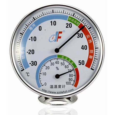 Thermomètre rond intérieur / extérieur gris en aluminium 7,2 x 16