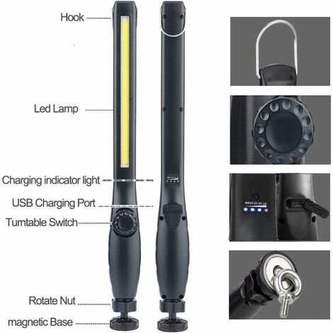 Lampe De Travail LED Rechargeable Avec Aimant Rotation USB Pliable