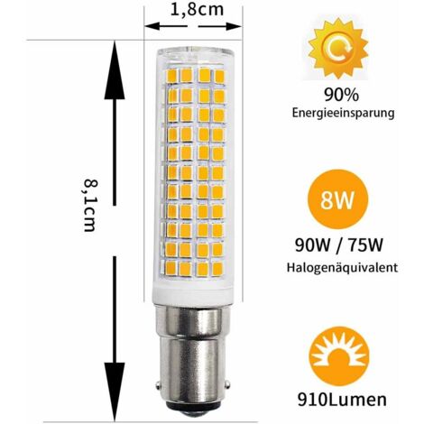Ahlsen B15d LED Ampoules 8W Équivalente 90W 80W 75W Blanc Chaud B15 Base 910lm 220V 230V 3000K (Lot de 2）