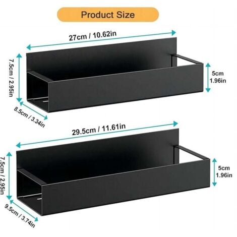 étagère Magnétique pour Réfrigérateur, 2 étagères Aimantées Métaux Porte-épices Magnétique étagère à épices cuisine, peu encombrante sans Perage, pour le Rangement et Organisation de Cuisine, Noir