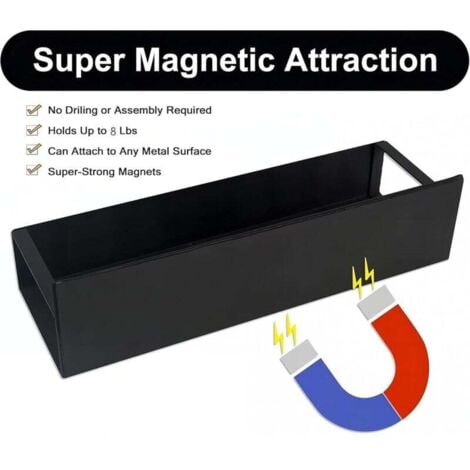 étagère Magnétique pour Réfrigérateur, 2 étagères Aimantées Métaux Porte-épices Magnétique étagère à épices cuisine, peu encombrante sans Perage, pour le Rangement et Organisation de Cuisine, Noir