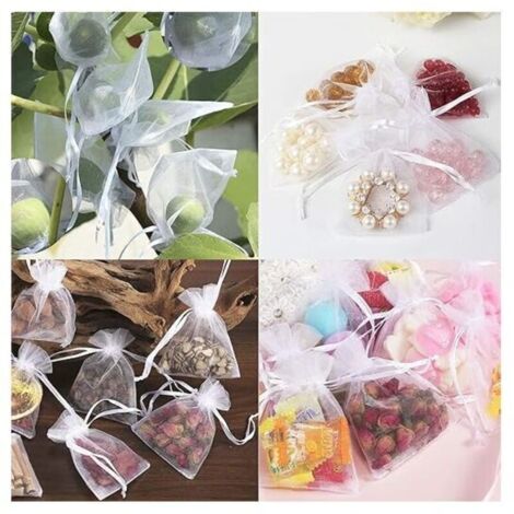 100 Sachets En Organza Blanc 9x12cm Avec Cordon - Pour Bonbons, Bijoux, Mariage, Cadeaux, Lavande