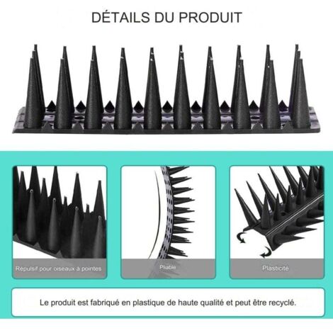 Lot De 12 Pics Anti-pigeons En Plastique Noir - 6 Mètres Total, Pour Rebords, Toits, Clôtures, Répulsif Animaux