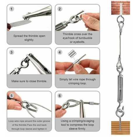 Kit Câble Acier Inoxydable 5 M Avec Tendeur – Diamètre 2 Mm Revêtu PVC, Crochets Et œillets – Pour Corde à Linge, Suspension, Rideau, Bricolage