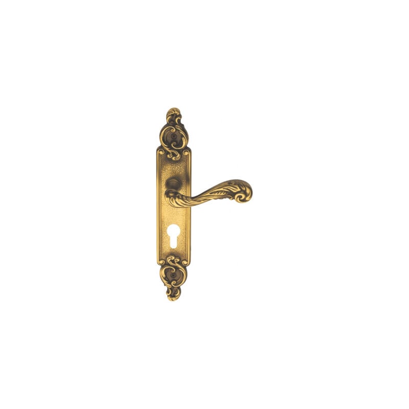 Ouvre&Déco - 1 poignée de porte droite SULLY cylindre, laiton patiné entraxe 195 mm
