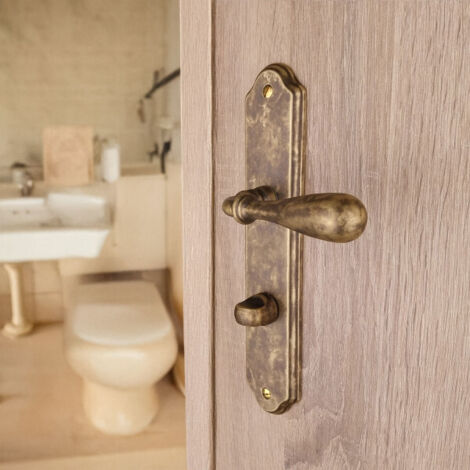 Ouvre&Déco – Poignées de porte CARINA à cylindre – 2 unités – Laiton patiné antique – Entraxe 195 mm – Fonction condamnation/décondamnation