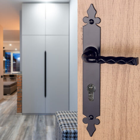 Ouvre&Déco – Poignée de porte NANTUA – Lot de 2 – Aluminium noir – Entraxe 195 mm – Compatible avec serrures à relevage – Installation facile
