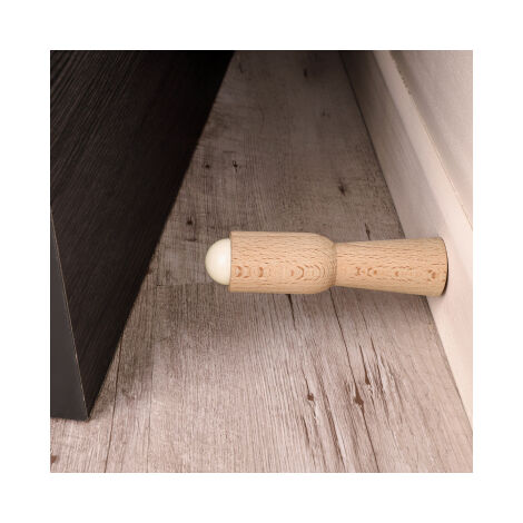 Ouvre&Déco – Butée de porte Diabolo en bois brut – Diamètre 29 mm – Hauteur 110 mm – Embout caoutchouc pour protection murale