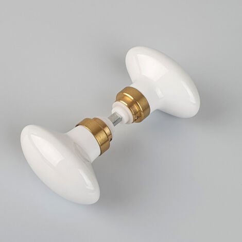 Ouvre&Déco - 2 boutons de porte intérieure en porcelaine blanche base laiton poli, OVAL