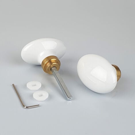 Ouvre&Déco - 2 boutons de porte intérieure en porcelaine blanche base laiton poli, OVAL