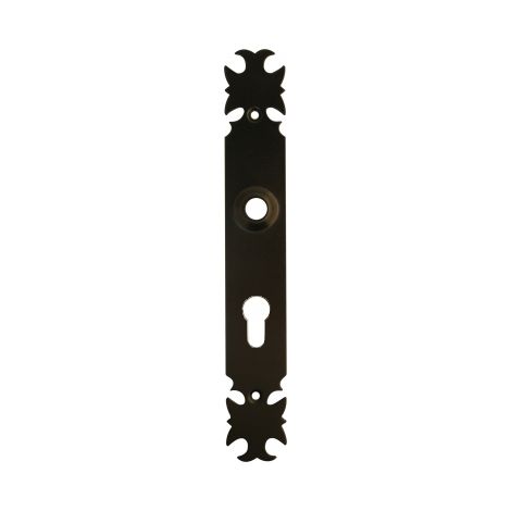 Poignée de porte intérieure rustique en fer rouillé sur plaque Clé L  entraxe 195 mm, GASCOGNE