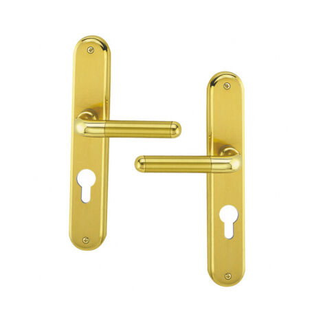 Ouvre&Déco – Lot de 2 poignées de porte BARBARA – Laiton poli satinée – Entraxe 195 mm – Ressort de rappel pour portes d'entrée