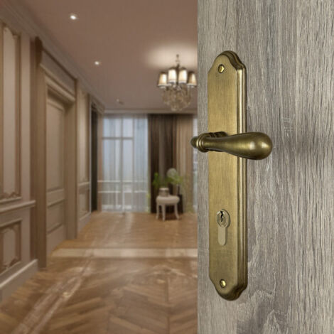 Ouvre&Déco – Poignée de porte d'entrée CARINA cylindre – Laiton patiné – Entraxe 195 mm – Garniture complète sur plaque