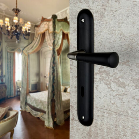 Ouvre&Déco – Paire de poignées de porte CLEO en bois noir – Forme ronde – Entraxe 195 mm – Compatible avec serrures multipoints – Fixation à vis apparentes