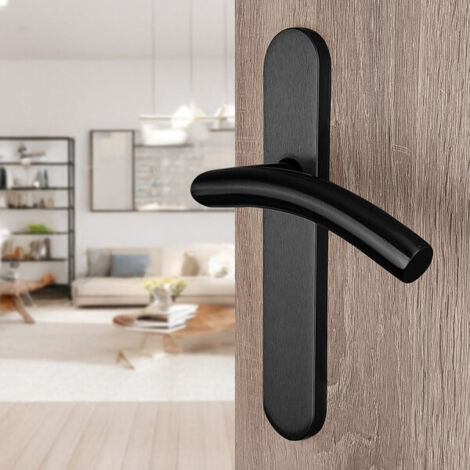 Ouvre&Déco – 2 poignées universelles DUALFIT sur plaque ronde CHRISTIE sans trou, Acier noir mat bi-entraxe 165-195