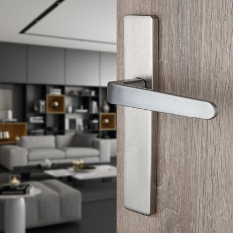 Ouvre&Déco – 2 poignées universelles DUALFIT sur plaque carrée CELIO sans trou, Aluminium laqué nickel mat bi-entraxe 165-195