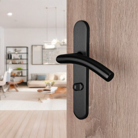Ouvre&Déco – 2 poignées universelles DUALFIT sur plaque ronde CHRISTIE verrou condamnation, Acier noir mat bi-entraxe 165-195
