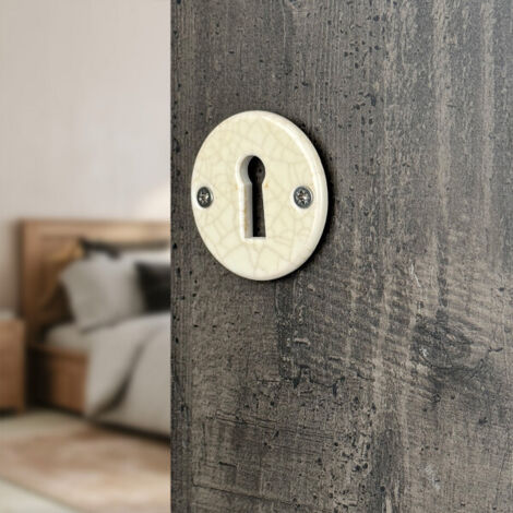 Ouvre&Déco – 2 rosaces de poignée de porte rondes LIZON entrée de clé, Porcelaine beige craquelé
