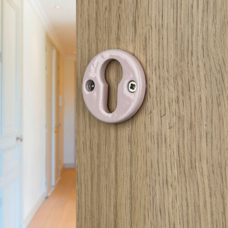 Ouvre&Déco – 2 rosaces de poignée de porte rondes LIZON trou de cylindre, Porcelaine rose