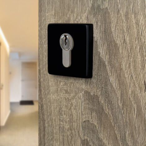 Ouvre&Déco – 2 rosaces de poignée de porte carrées Mies trou de cylindre, Aluminium noir mat