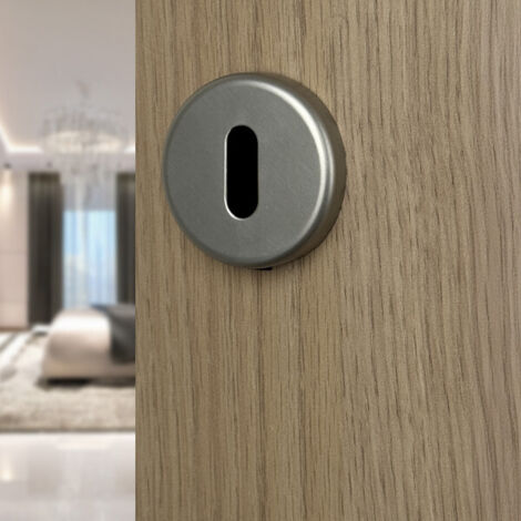 Ouvre&Déco – 2 rosaces de poignée de porte rondes ROSA entrée de clé, Aluminium aspect inox