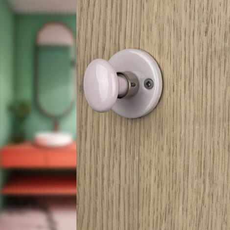 Ouvre&Déco – 2 rosaces de poignée de porte rondes LIZON verrou condamnation, Porcelaine rose