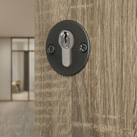 Ouvre&Déco – 2 rosaces de poignée de porte rondes Siena trou de cylindre, Acier aspect fer patiné