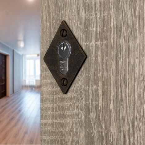 Ouvre&Déco – 2 rosaces de poignée de porte losanges Ellix trou de cylindre, Fer aspect rouille