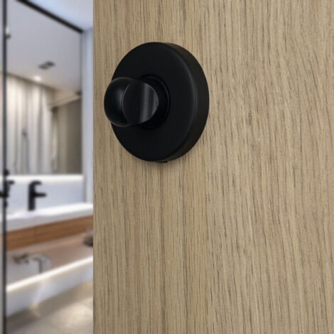 Ouvre&Déco – 2 rosaces de poignée de porte rondes MIRA verrou condamnation, Aluminium noir mat