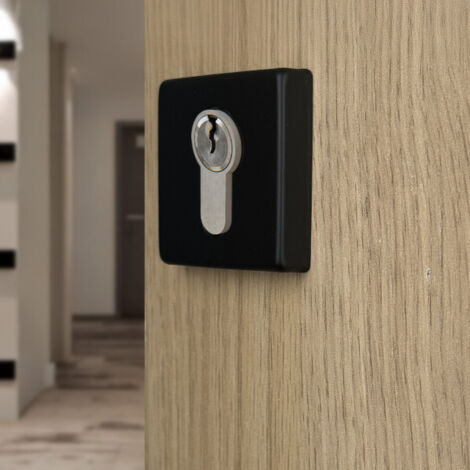 Ouvre&Déco – 2 rosaces de poignée de porte carrées MIRA trou de cylindre, Aluminium noir mat
