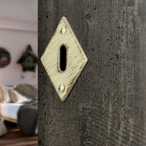 Ouvre&Déco – 2 rosaces de poignée de porte losanges Ellix entrée de clé, Fer aspect ivoir or