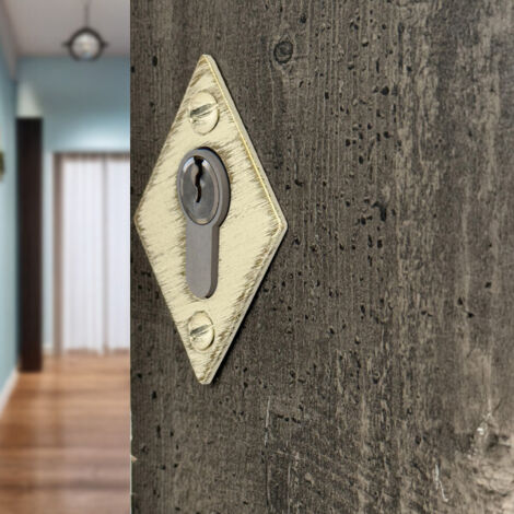 Ouvre&Déco – 2 rosaces de poignée de porte losanges Ellix trou de cylindre, Fer aspect ivoir or