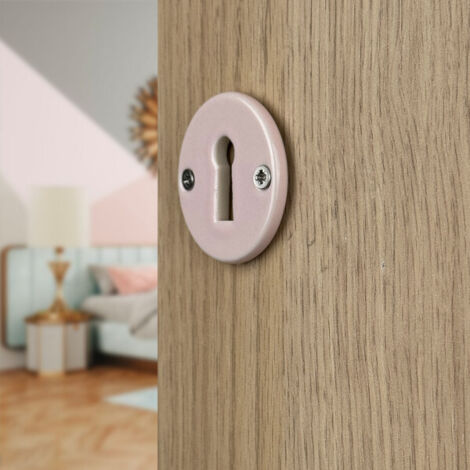 Ouvre&Déco – 2 rosaces de poignée de porte rondes LIZON entrée de clé, Porcelaine rose
